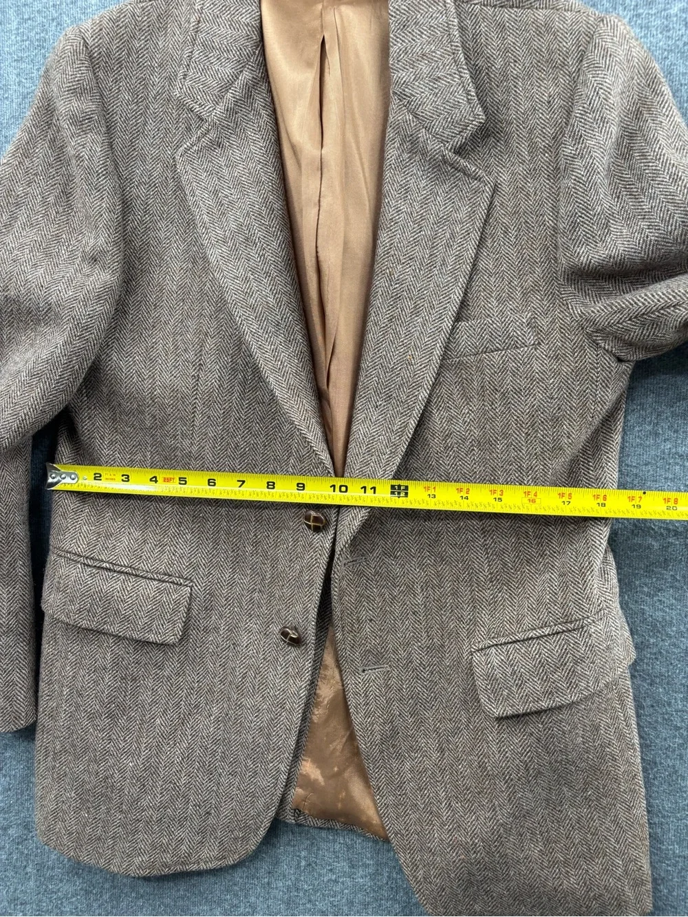 Park Row Brown Herringbone Tweed Wool Blazer 2-Button Notch Inner Pockets